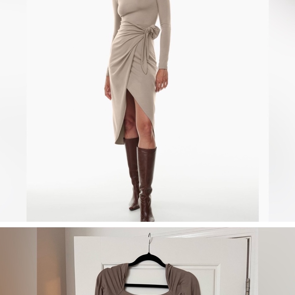 Aritzia Wilfred Tan Asymmetrical Bodycon Dress